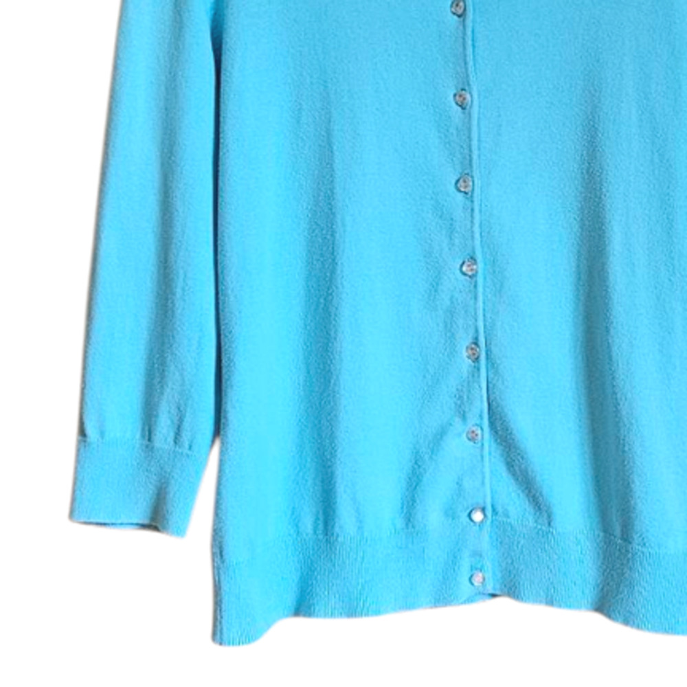 Talbots Cartigan Sweater Button Down Cotton Turquoise Women's Large - Picture 3 of 6
